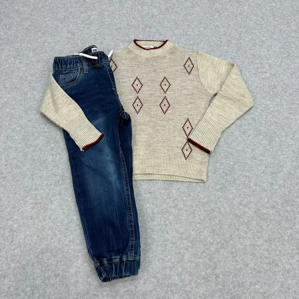 Levis Jogger Pants Boys 3T Denim Filenes VTG Pull On Sweater Outfit Cozy Preppy